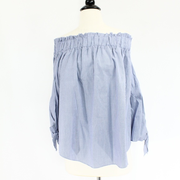 H&M Tops - H&M Off Shoulder Top sz 8 Gingham Shirt Bow NEW